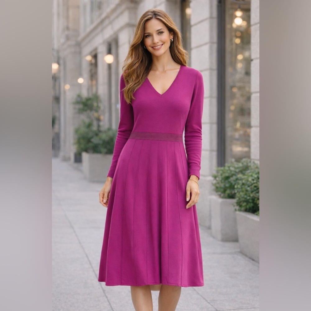 Talbots Hot Pink V-Neck Knit Dress E6